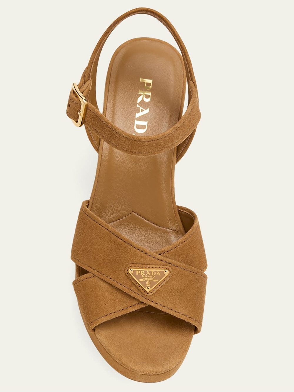 Prada Triangle Suede Platform Sandals in Camel Brown NWOB - Picture 3 of 12